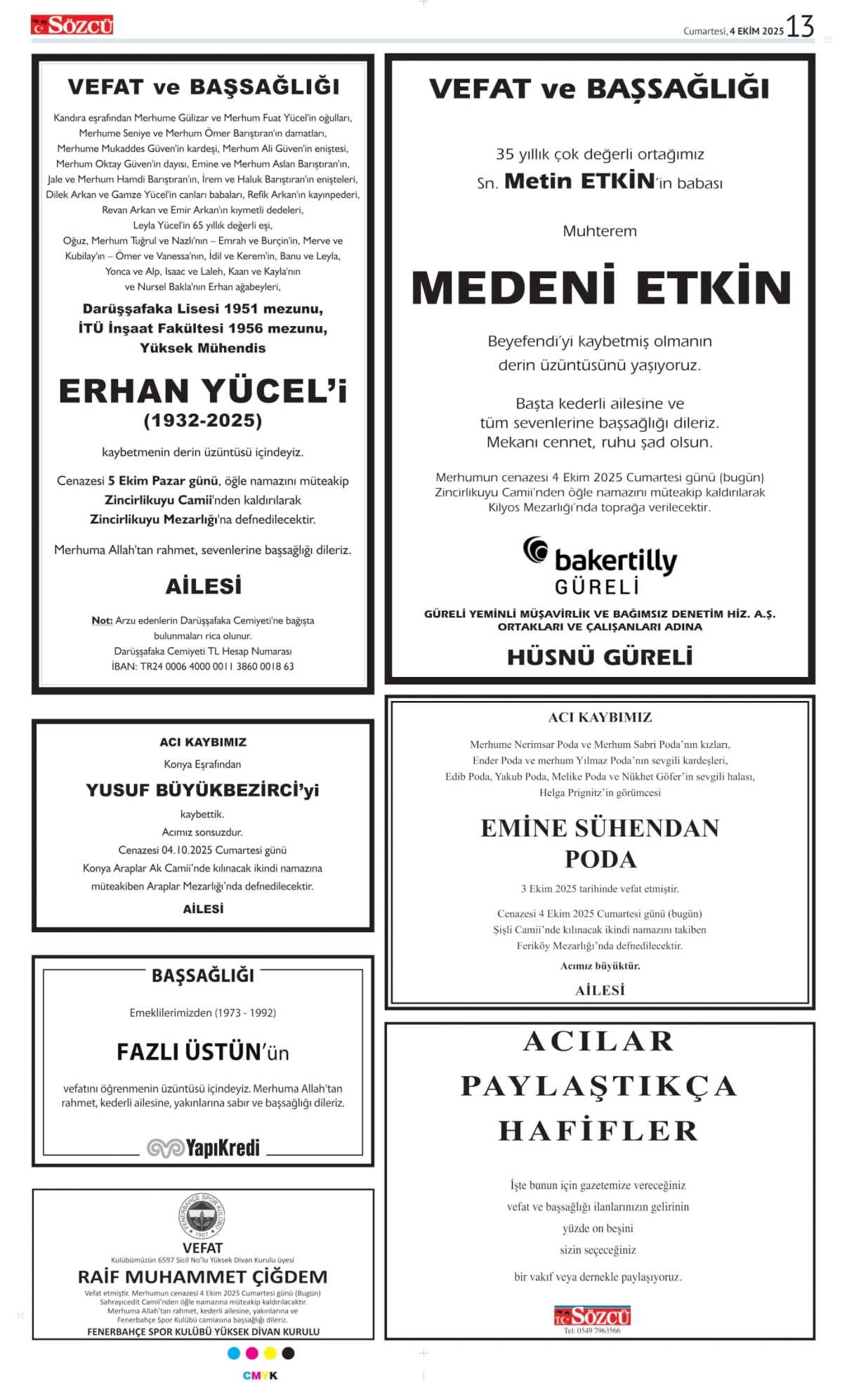 04 Ekim 2025 Vefat İlanları