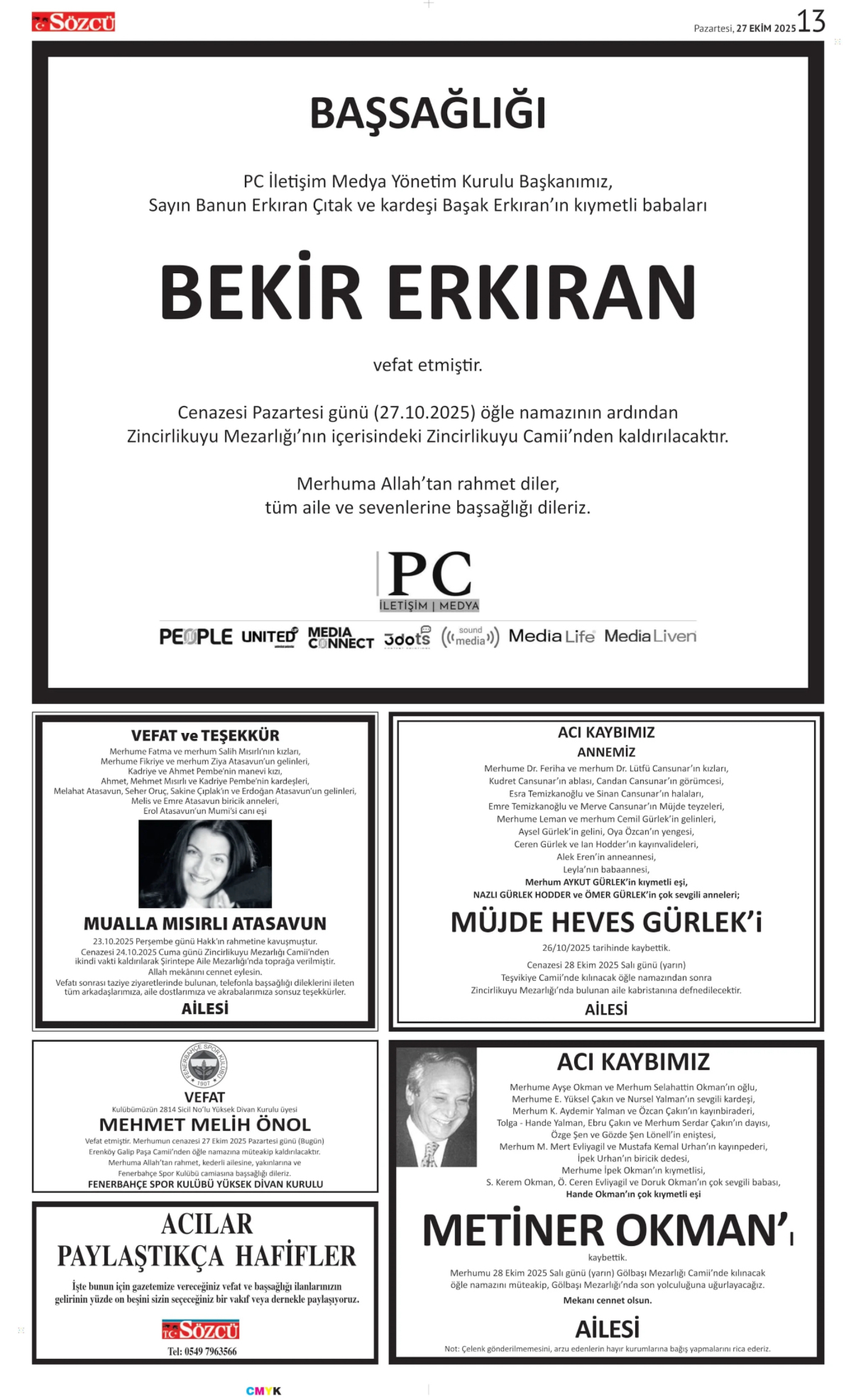 27 Ekim 2025 Vefat İlanları