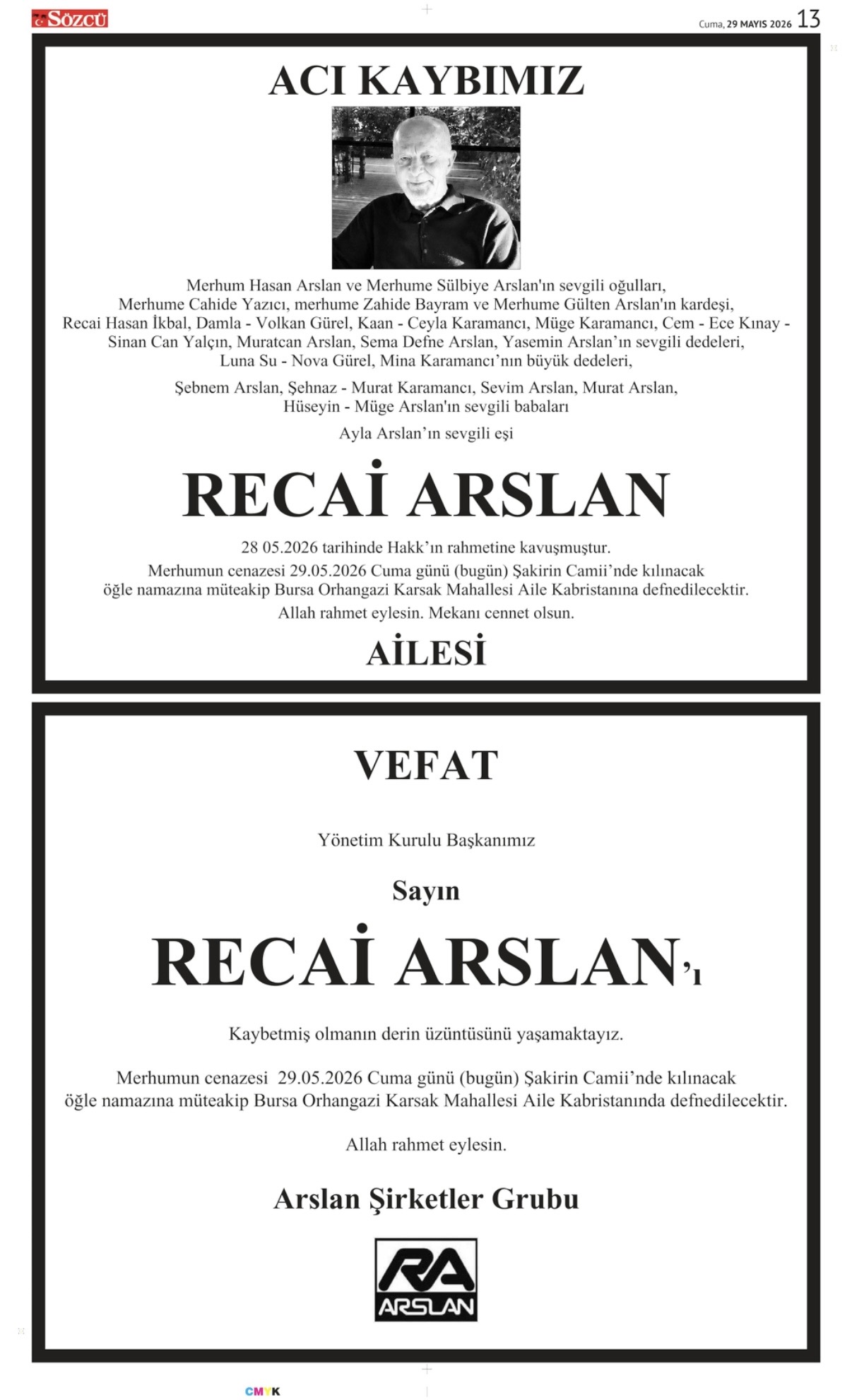 29 Mayıs 2026 Vefat İlanları