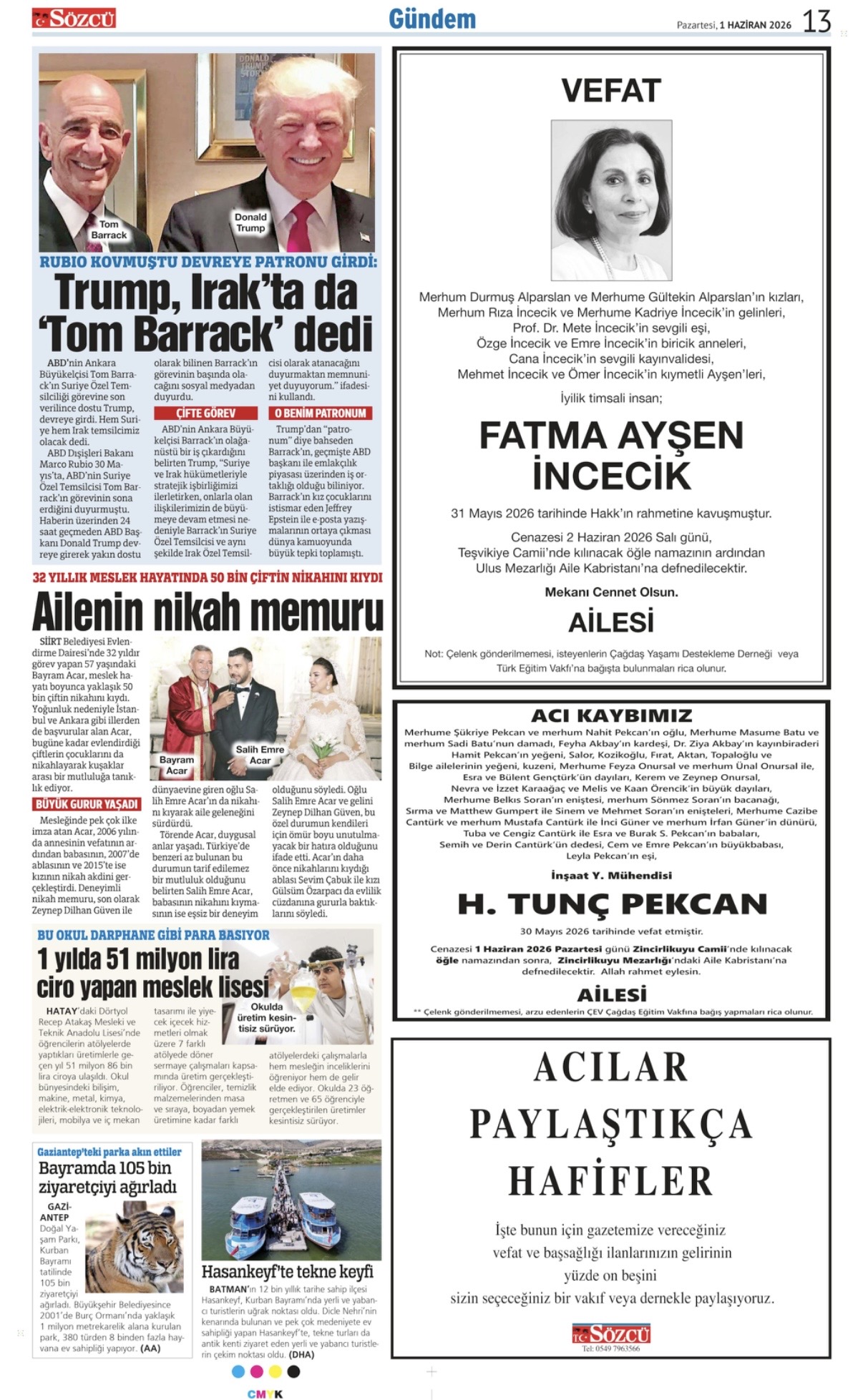 01 Haziran 2026 Vefat İlanları