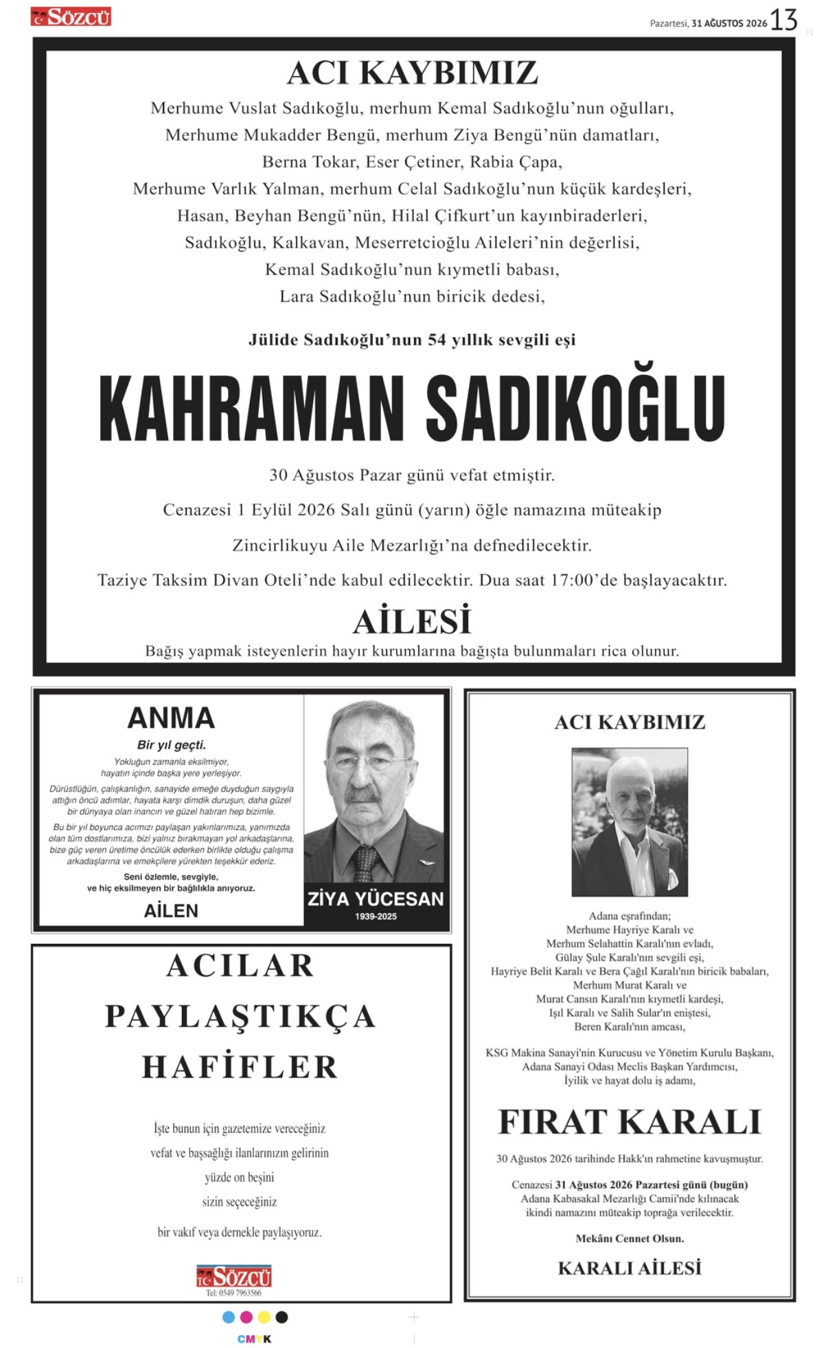 31 Ağustos 2026 Vefat İlanları