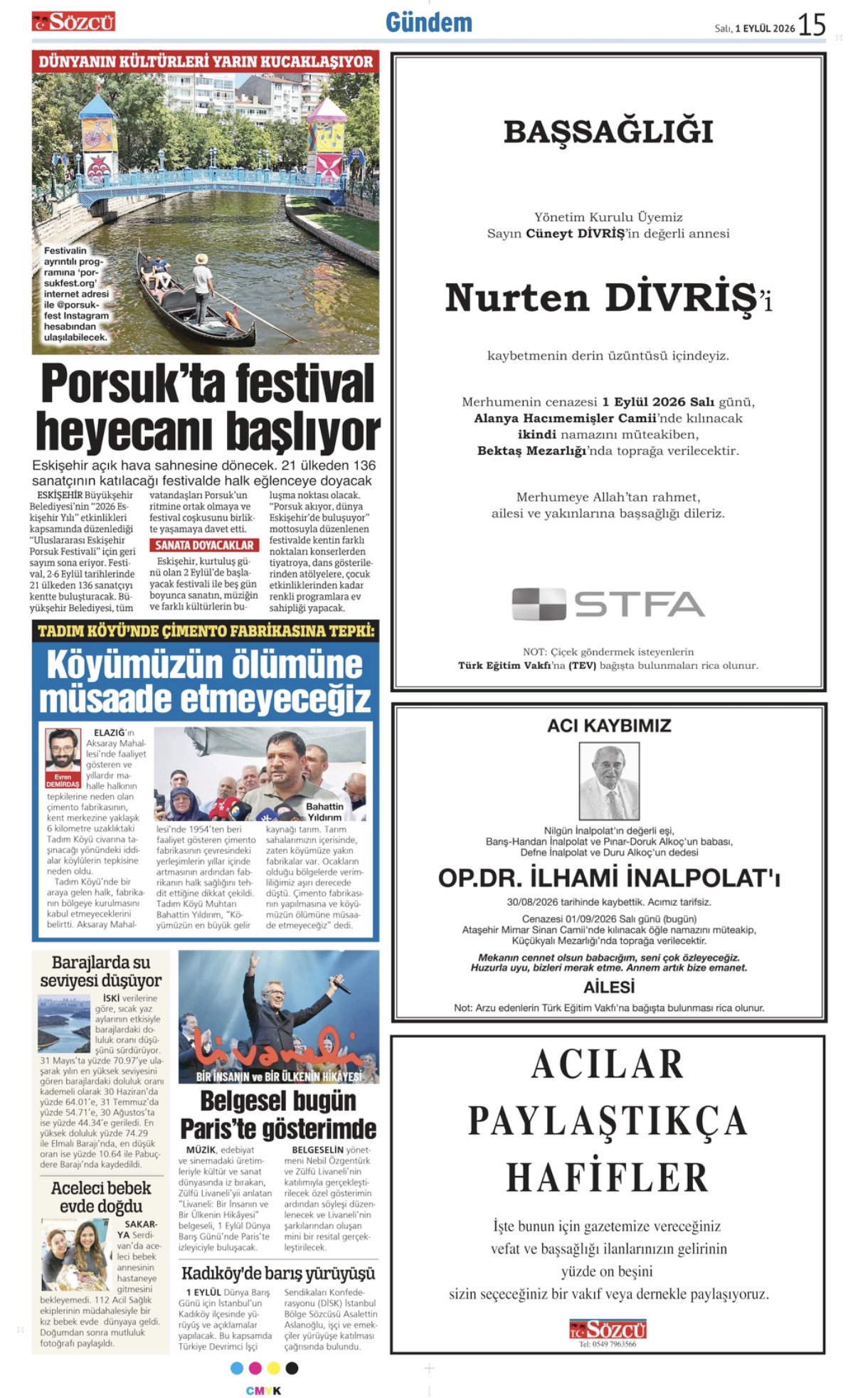 01 Eylül 2026 Vefat İlanları