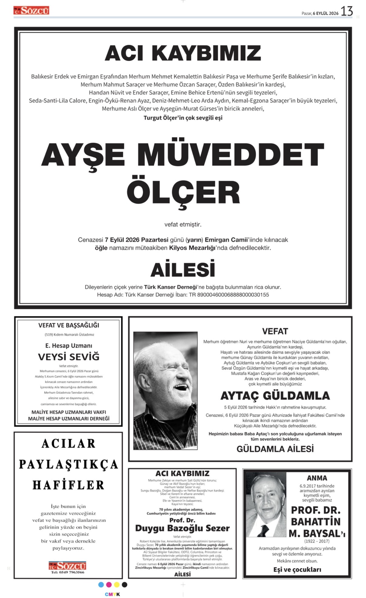 06 Eylül 2026 Vefat İlanları